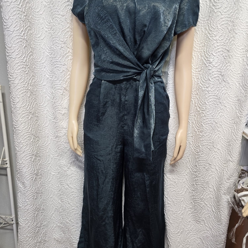 Lulu's Blue Jumpsuit with Tie-Waist and Wide-Leg Design